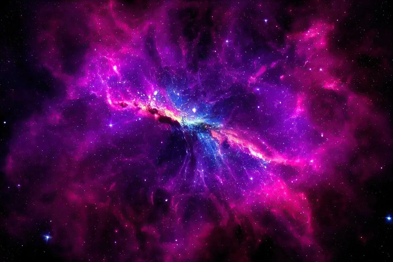 Realistic space background with a starry night cosmos, shining stars, the Milky Way, and a stardust-colored galaxy.