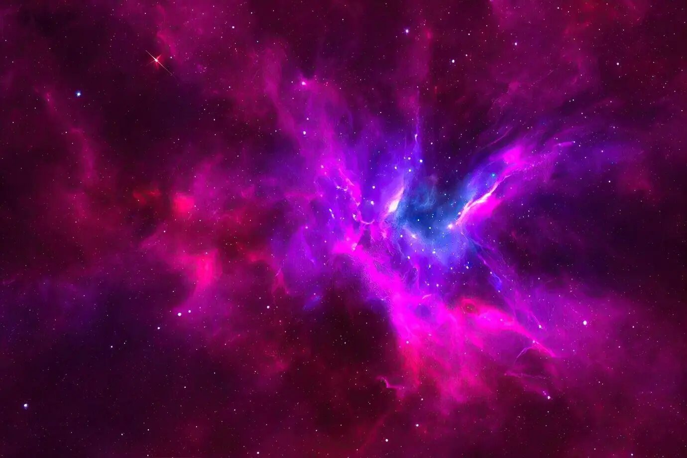 A realistic space background of a starry night cosmos with shining stars, the Milky Way, stardust, and a colorful galaxy.